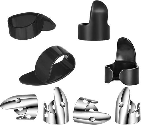 8 Pcs Banjo Finger Picks, tainless Steel Banjo Picks Adjustable Finger and Thumb Pick for Guitar Silver, Black in Saudi Arabia