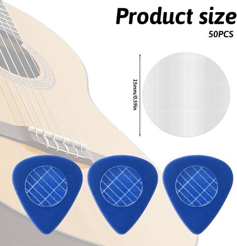 50 PCS Guitar Pick Grip, Self-Adhesive Anti-Slip Silicone Pads, Reusable Transparent Gel Grips for Holding Picks Tightly, Includes Picks in Saudi Arabia