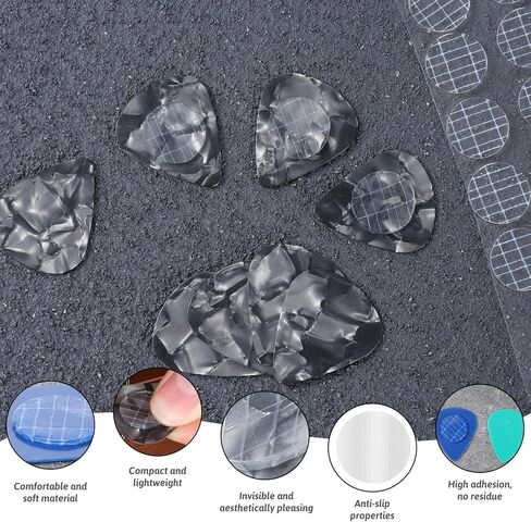50 PCS Guitar Pick Grip, Self-Adhesive Anti-Slip Silicone Pads, Reusable Transparent Gel Grips for Holding Picks Tightly, Includes Picks in Saudi Arabia