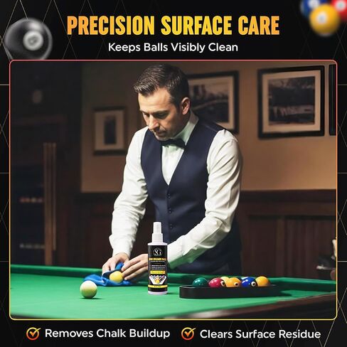 Billiard Ball Cleaner and Restorer with Cleaning Cloth - Pool Ball Cleaner for Consistent Roll, Billiard Ball Cleaner Spray for Professional Care - Removes Chalk Residue, Dust, Dirt, and Grime - 8 Oz in Saudi Arabia