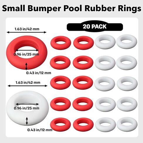 20-Pack Small Bumper Pool Rubber Rings,10 Red and 10 White,Bumper Pool Table Replacement Parts Fit Bumper Pool Table(for Billiards Accessory Maintenance) in Kuwait