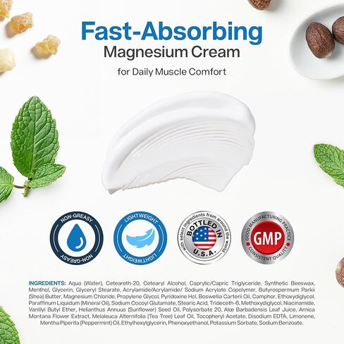 Magnesium Freeze - Topical Magnesium Cream with Niacinamide for Joints, Low Back, Sciatic Nerve, Knee, Hip, & Foot - Fast Acting Cooling Formula - Lightweight, Non-Greasy - 4oz in Saudi Arabia