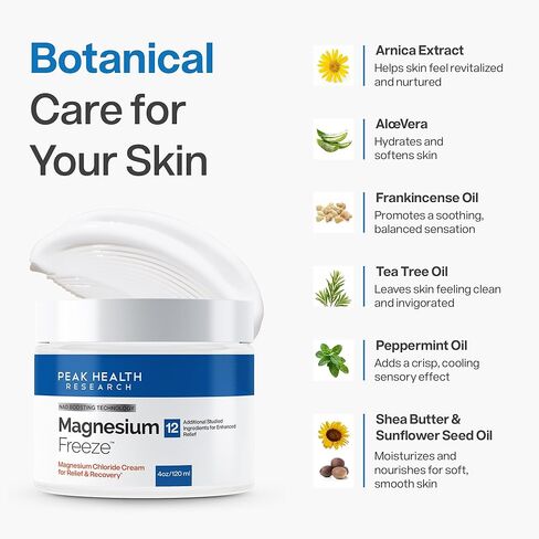 Magnesium Freeze - Topical Magnesium Cream with Niacinamide for Joints, Low Back, Sciatic Nerve, Knee, Hip, & Foot - Fast Acting Cooling Formula - Lightweight, Non-Greasy - 4oz in Saudi Arabia