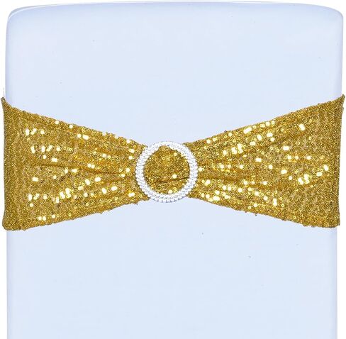 مجموعة Poise3EHome مكونة من 50 وشاحًا للكراسي بالترتر الفضي، وأربطة كرسي قابلة للتمدد لامعة مزدوجة الجوانب مع إبزيم لتزيين حفلات الزفاف وحفلات الزفاف in Kuwait