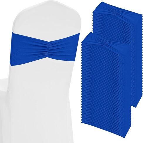 100 PCS Navy Blue Spandex Stretch Chair Sashes Bow Tie Chair Bands Elastic Chair Cover Bands Universal Decoration for Wedding Banquet Birthday PartyBaby Shower and Events in Kuwait