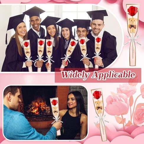 24 Pcs Valentine's Day Rose Bouquet Flowers with Bear Artificial Rose Bouquet Love Single Bear Red Silk Rose Flower with Plush Bear for Exchange Valentine's Gifts Girlfriend in Kuwait