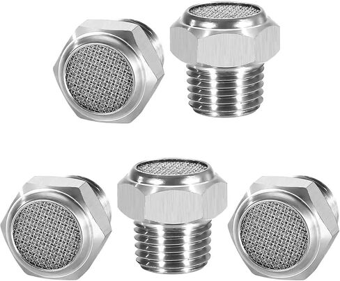 5Pcs Air Pneumatic Mufflers, NPT1/4" Male Thread 304 Stainless Steel Long Sintered Silencer Fitting for Industrial Grade Air Compressor Tools, Automotive Workshop in Saudi Arabia