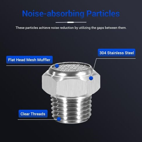 5Pcs Air Pneumatic Mufflers, NPT1/4" Male Thread 304 Stainless Steel Long Sintered Silencer Fitting for Industrial Grade Air Compressor Tools, Automotive Workshop in Saudi Arabia