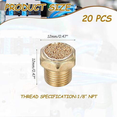 MECCANIXITY 20 قطعة كاتم صوت عادم هوائي، 1/8 بوصة NPT ذكر برونزي متكلس تجهيزات خط الهواء للأدوات الهوائية والآلات الصناعية in Saudi Arabia