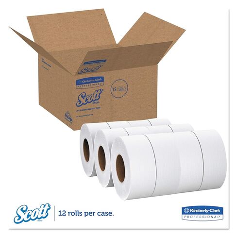 Scott 100% Recycled Fiber Jumbo Roll (JR) Commercial Toilet Paper (67223), 1-PLY, White, 12 Rolls / Case, 2,000' / Roll in Kuwait