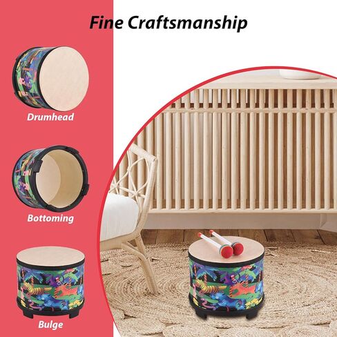 Rhythm Club Floor Tom Drum, 8 Inch Colorful Cute Percussion Instrument Floor Wooden Drum with 2 Mallets Musical Instrument for Special Christmas Birthday in Saudi Arabia