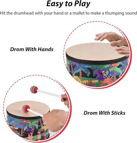 Rhythm Club Floor Tom Drum, 8 Inch Colorful Cute Percussion Instrument Floor Wooden Drum with 2 Mallets Musical Instrument for Special Christmas Birthday in Saudi Arabia