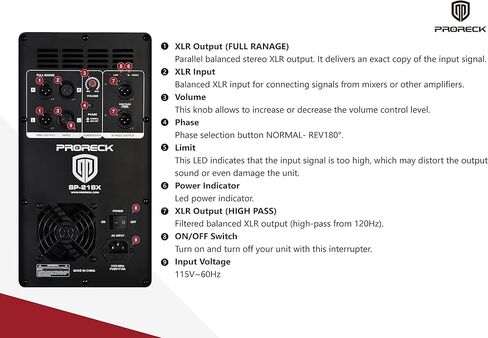 PRORECK SP-218X Active Powered PA DJ Subwoofer Cabinet Dual 18 inch 5000W P.M.P.O with Class-D Amplifier,3 DSP Presets-Monitor, 3" Voice Coil Bass Reinforcement, Black, for Wedding, Party, Concert in Saudi Arabia