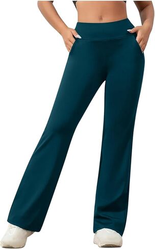 Bootcut Yoga Pants for Women with Pockets High Waisted Workout Running Trousers Tummy Control Long Bootleg Work Pant in Saudi Arabia