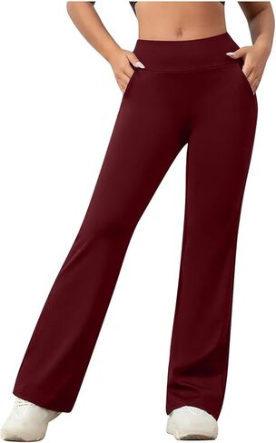 Bootcut Yoga Pants for Women with Pockets High Waisted Workout Running Trousers Tummy Control Long Bootleg Work Pant in Saudi Arabia
