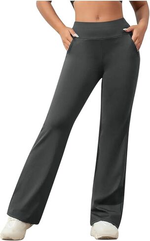 Bootcut Yoga Pants for Women with Pockets High Waisted Workout Running Trousers Tummy Control Long Bootleg Work Pant in Saudi Arabia