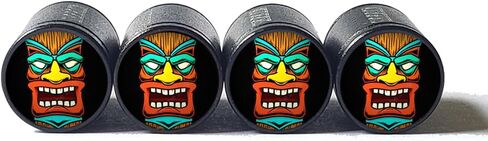 أغطية صمامات الإطارات Tiki Head (النمط 8) - ألومنيوم أسود - مجموعة من أربعة in Saudi Arabia
