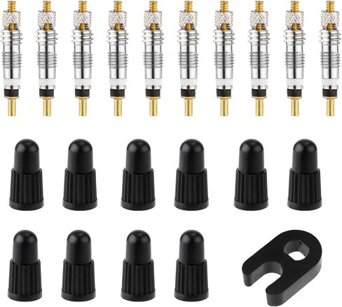 Valve Core Repair Kit for Presta, Including 10pcs, 10pcs Valve Core Caps and Removal Tool Tubeless Bike Replacement Accessories for MTB Bike Tires in Saudi Arabia