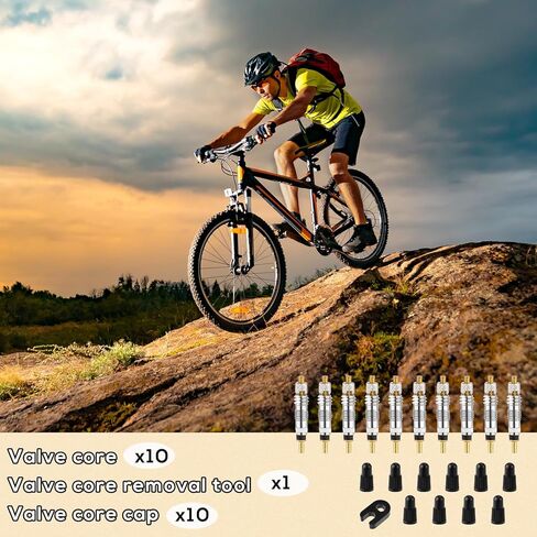 Valve Core Repair Kit for Presta, Including 10pcs, 10pcs Valve Core Caps and Removal Tool Tubeless Bike Replacement Accessories for MTB Bike Tires in Saudi Arabia