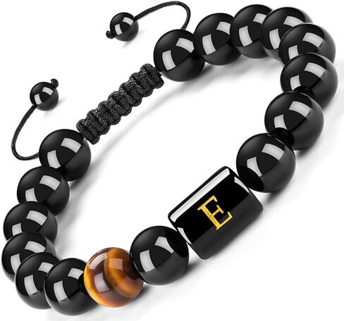 FRG Initials Bracelets for Men Letter Link Handmade Natural Black Onyx Tiger Eye Stone Beads Braided Rope Meaningful Bracelet in Kuwait