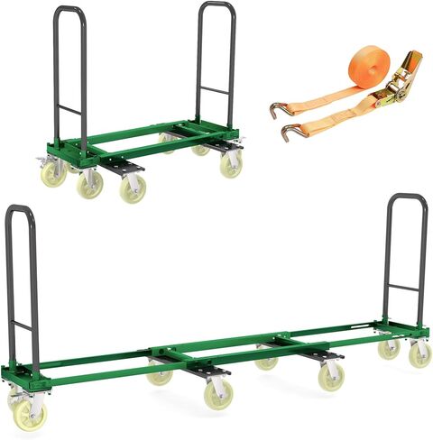 شاحنة يدوية خضراء شديدة التحمل بسعة 1322 رطلاً، عربة أدوات قابلة للتوسيع ذات 8 عجلات مع حزام 6 أمتار، 5 أطوال قابلة للتعديل (42.5 إلى 94.5 بوصة) عربة منصة دوللي لنقل مستودع الأثاث الصناعي in Kuwait