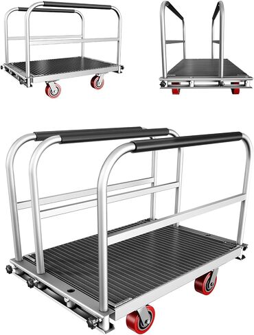 2IN1 Heavy Duty Panel Truck, 36" x 24" Platform Cart w/Rubber Mat & 3 Handrails, 2600 lbs Capacity Drywall & Lumber Cart, Flatbed Cart w/2 Swivel Casters, All-Steel Hand Truck Push Cart in Kuwait