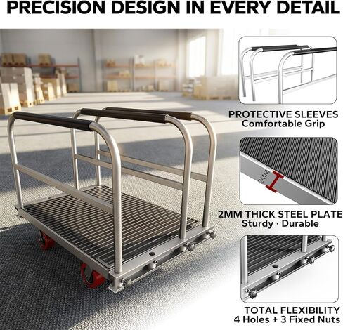 2IN1 Heavy Duty Panel Truck, 36" x 24" Platform Cart w/Rubber Mat & 3 Handrails, 2600 lbs Capacity Drywall & Lumber Cart, Flatbed Cart w/2 Swivel Casters, All-Steel Hand Truck Push Cart in Kuwait