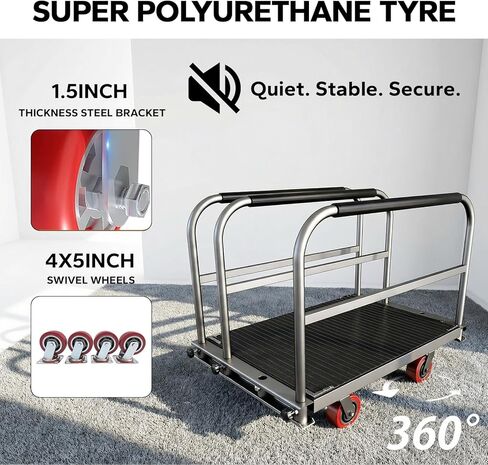 2IN1 Heavy Duty Panel Truck, 36" x 24" Platform Cart w/Rubber Mat & 3 Handrails, 2600 lbs Capacity Drywall & Lumber Cart, Flatbed Cart w/2 Swivel Casters, All-Steel Hand Truck Push Cart in Kuwait