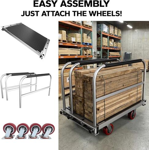 2IN1 Heavy Duty Panel Truck, 36" x 24" Platform Cart w/Rubber Mat & 3 Handrails, 2600 lbs Capacity Drywall & Lumber Cart, Flatbed Cart w/2 Swivel Casters, All-Steel Hand Truck Push Cart in Kuwait
