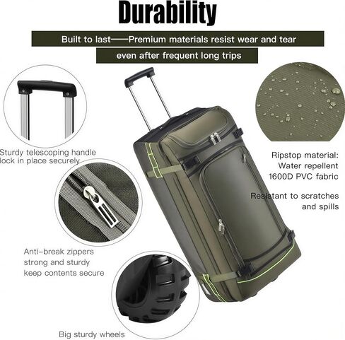 حقبة حقيبة داكشن ذات عجلات لحقيبة داكز ذات سفر مع عجلات-100 لتر من الخدمة الشاقة الكبيرة مع العجلات والمقبض ، و 5 مقابض ، وأشرطة ضغط ، وسلالة أمتعة قابلة للتوسيع (أسود) in Kuwait