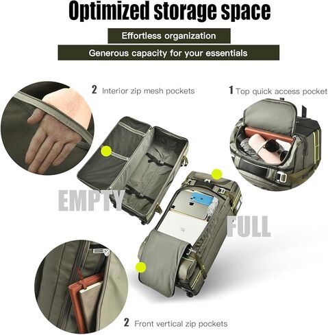 حقبة حقيبة داكشن ذات عجلات لحقيبة داكز ذات سفر مع عجلات-100 لتر من الخدمة الشاقة الكبيرة مع العجلات والمقبض ، و 5 مقابض ، وأشرطة ضغط ، وسلالة أمتعة قابلة للتوسيع (أسود) in Kuwait