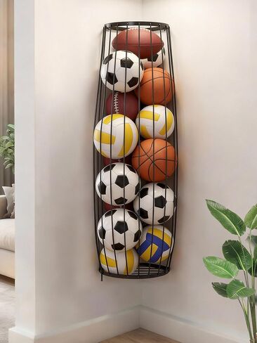 Garage Ball Storage Rack - Wall Mounted Ball Holder with Elastic Cords, Large Capacity Sports Organizer for Basketball, Soccer, Football, Volleyball, Black in Saudi Arabia