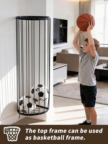Garage Ball Storage Rack - Wall Mounted Ball Holder with Elastic Cords, Large Capacity Sports Organizer for Basketball, Soccer, Football, Volleyball, Black in Saudi Arabia