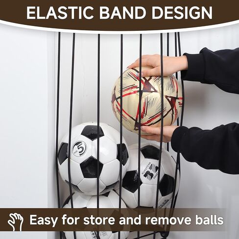 Garage Ball Storage Rack - Wall Mounted Ball Holder with Elastic Cords, Large Capacity Sports Organizer for Basketball, Soccer, Football, Volleyball, Black in Saudi Arabia