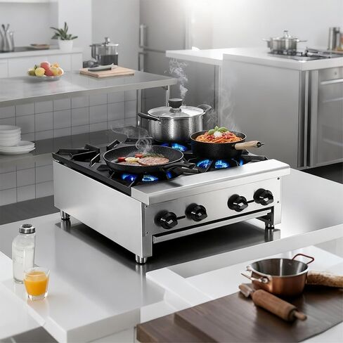 Commercial Gas Stove with 4 Burners Propane & Natural Gas Countertop Cooking Stove Range Stainless Steel Hot Plate Stainless Steel Commercial Cooking Equipment For Restaurant Kitchen 112,000 BTU in Saudi Arabia
