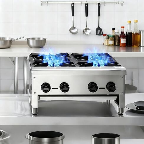 Commercial Gas Stove with 4 Burners Propane & Natural Gas Countertop Cooking Stove Range Stainless Steel Hot Plate Stainless Steel Commercial Cooking Equipment For Restaurant Kitchen 112,000 BTU in Saudi Arabia