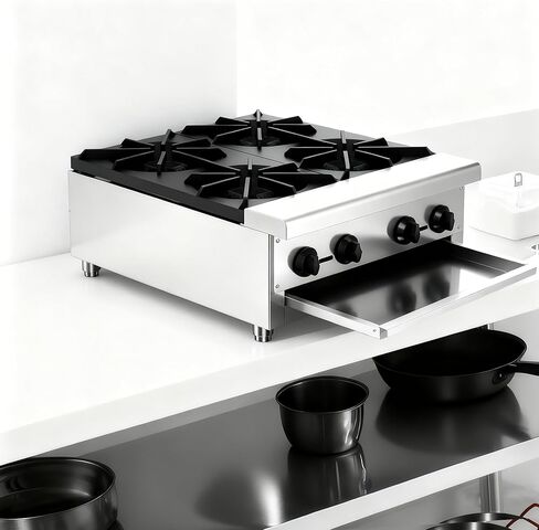 Commercial Gas Stove with 4 Burners Propane & Natural Gas Countertop Cooking Stove Range Stainless Steel Hot Plate Stainless Steel Commercial Cooking Equipment For Restaurant Kitchen 112,000 BTU in Saudi Arabia