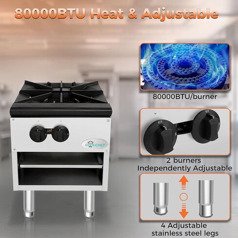 لوح تسخين COOLCHEF مقاس 18 بوصة بقدرة 80,000 وحدة حرارية بريطانية، موقد عالي التحمل، موقد غاز تجاري من الفولاذ المقاوم للصدأ، قابل للتحويل NG/LP، معتمد من ETL in Saudi Arabia