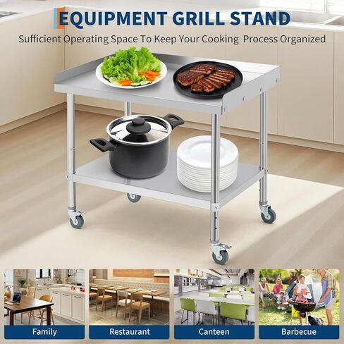 CABIHOME 28x24 Heavy-Duty Commercial Stainless Steel Prep Table on Wheels with Adjustable Undershelf & Removable Backsplash — Sturdy 440 LBS Capacity Workstation for Kitchens, Restaurants & Garages in Saudi Arabia