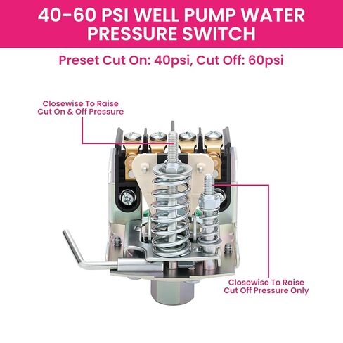 Water Pump Pressure Switch, 40-60PSI Pressure Setting, 1/4" NPT Female, Air-Pump Pressure Switch, Schneider 9013FSG2J24M4 Compatible in Kuwait