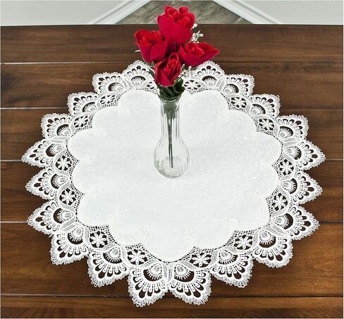 LINENS ART AND THINGS Lace Doily White Antique European Peacock Tail on Jacquard Fabric Round Table Topper Wedding Décor (23 Inch Round) in Saudi Arabia