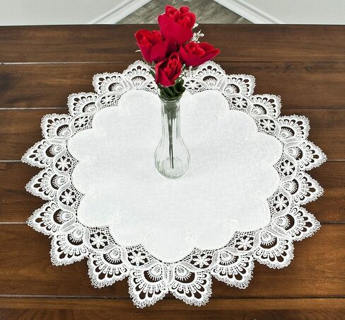 LINENS ART AND THINGS Lace Doily White Antique European Peacock Tail on Jacquard Fabric Round Table Topper Wedding Décor (23 Inch Round) in Saudi Arabia