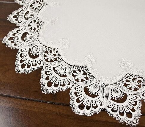LINENS ART AND THINGS Lace Doily White Antique European Peacock Tail on Jacquard Fabric Round Table Topper Wedding Décor (23 Inch Round) in Saudi Arabia