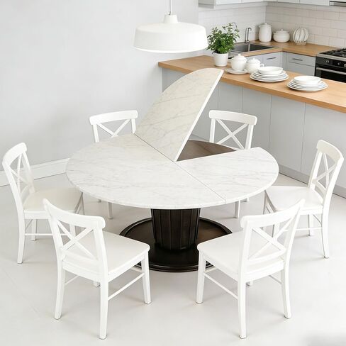 Round Folding Table Top Extender 48/55/59/63/71/79" Solid Wood Table Extension For Dining Table Extender Top Fold Wooden Tabletop for Kitchen Restaurant Workbench Outdoor (White, D - 63") in Kuwait