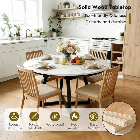 Round Folding Table Top Extender 48/55/59/63/71/79" Solid Wood Table Extension For Dining Table Extender Top Fold Wooden Tabletop for Kitchen Restaurant Workbench Outdoor (White, D - 63") in Kuwait