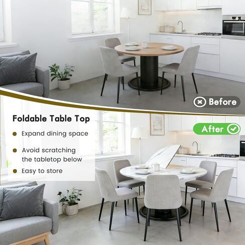 Round Folding Table Top Extender 48/55/59/63/71/79" Solid Wood Table Extension For Dining Table Extender Top Fold Wooden Tabletop for Kitchen Restaurant Workbench Outdoor (White, D - 63") in Kuwait