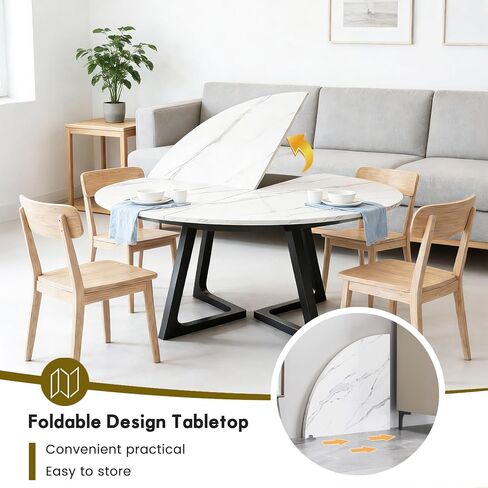 Round Folding Table Top Extender 48/55/59/63/71/79" Solid Wood Table Extension For Dining Table Extender Top Fold Wooden Tabletop for Kitchen Restaurant Workbench Outdoor (White, D - 63") in Kuwait