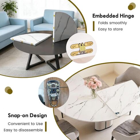 Round Folding Table Top Extender 48/55/59/63/71/79" Solid Wood Table Extension For Dining Table Extender Top Fold Wooden Tabletop for Kitchen Restaurant Workbench Outdoor (White, D - 63") in Kuwait