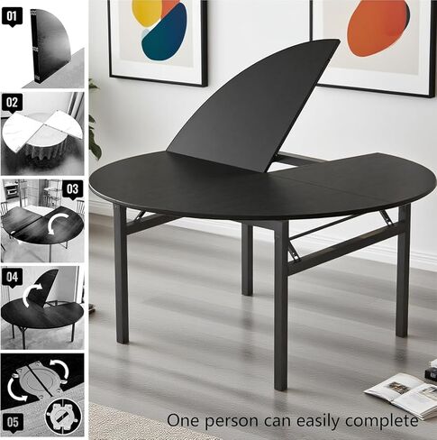 Large Round Foldable Table Top, 59 " Diameter Portable Dining Table Extender Top, No Legs Wooden Round Table Tops Only, for Round Table and Square Table (Black, 5.9ft/71.2in) in Saudi Arabia