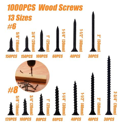 1000PCS Wood Screws Assortment Kit, Drywall Screws, Assorted Wood Screws, Phillips Flat Head Wood Screws, Screws Assortment, 13 Sizes (2-3/4'', 2'', 1-1/2'', 1-1/4'', 1'', 3/4'', 5/8'') in Saudi Arabia